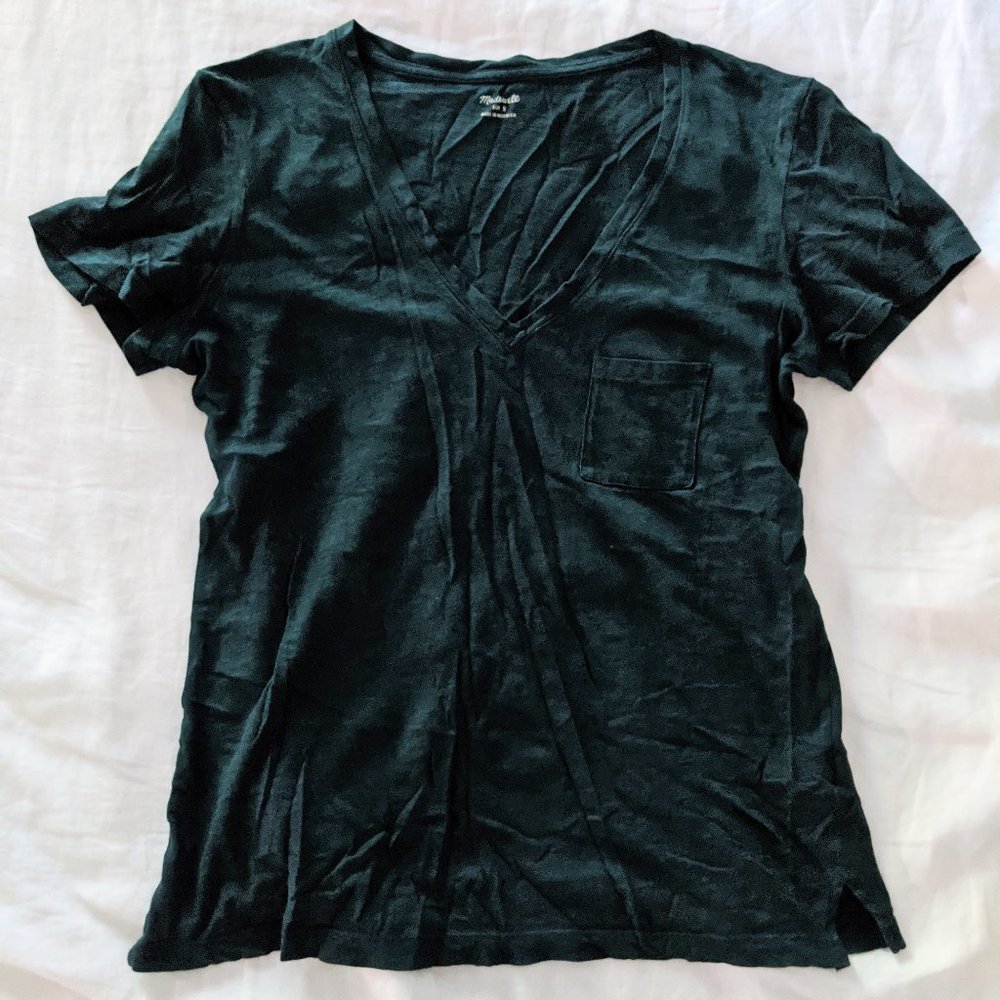 Madewell Forest Green Pocket V Neck T Shirt size S